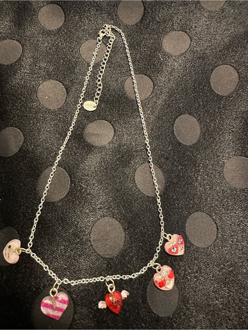 Claire's Silver Chain Necklace with Red and Pink Heart Charms